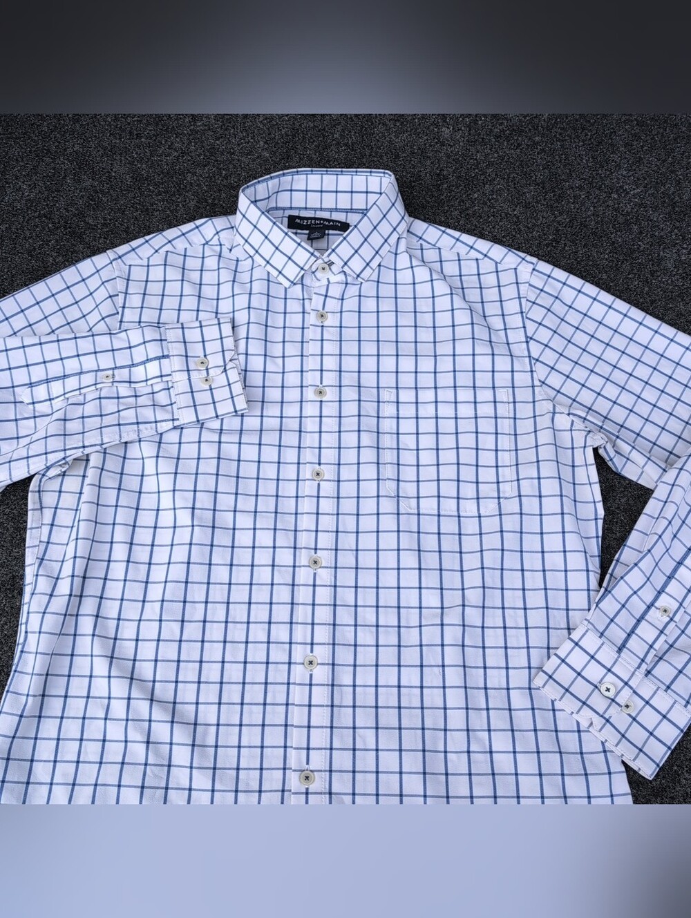 Mizzen Main Shirt Mens Large Blue Windowpane Leeward Performance Stretch No Tuck
